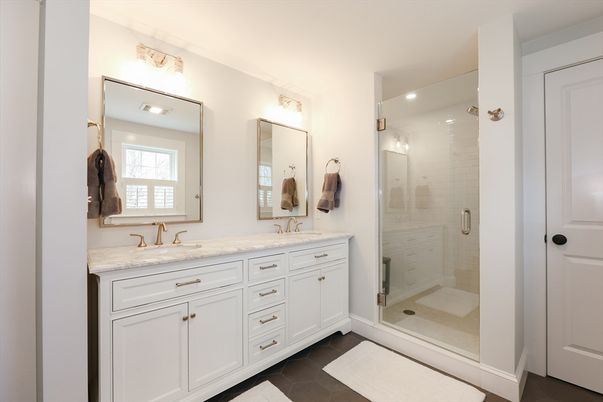 Bathroom, Dual Sink Vanities, Glass Shower, Interior, Recessed Lighting
