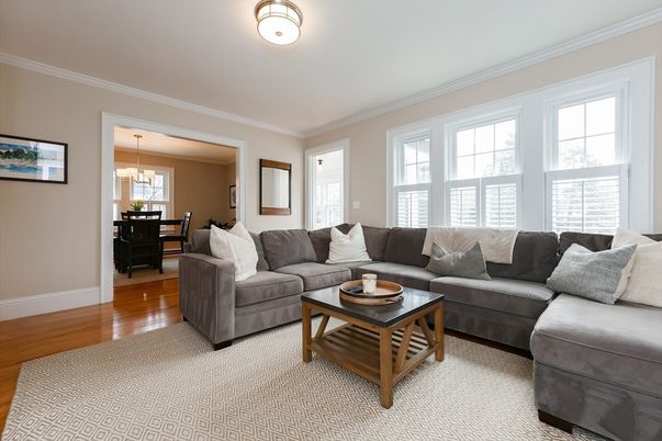 Dining room, Interior, Living room, Pendant Lights, Wood Texture Flooring