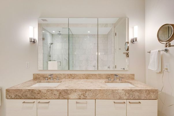 Bathroom, Dual Sink Vanities, Glass Shower, Interior