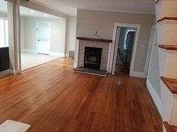 Empty room, Fireplace, Interior, Recessed Lighting, Wood Texture Flooring