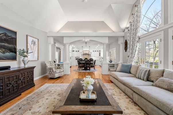 Dining room, Interior, Kitchen, Living room, Pendant Lights, Wood Texture Flooring