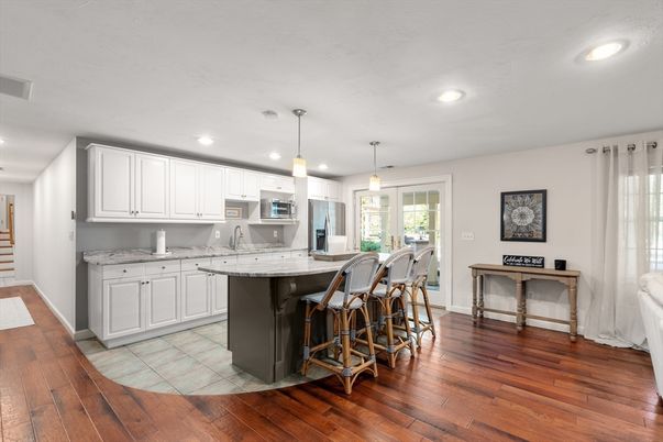 Interior, Kitchen, Pendant Lights, Recessed Lighting, Wood Texture Flooring