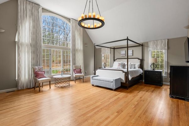 Bedroom, Chandelier, Interior, Wood Texture Flooring