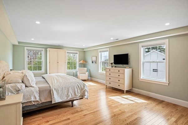 Bedroom, Interior, Recessed Lighting, Wood Texture Flooring