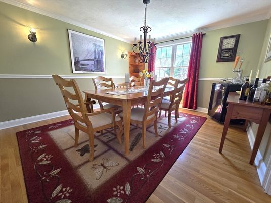 Chandelier, Dining room, Interior, Wood Texture Flooring