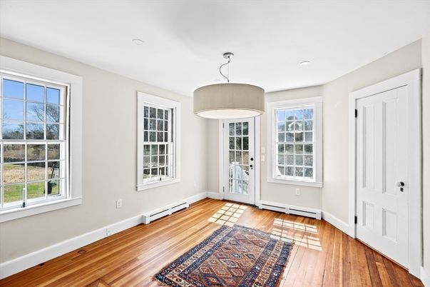 Empty room, Interior, Pendant Lights, Recessed Lighting, Wood Texture Flooring