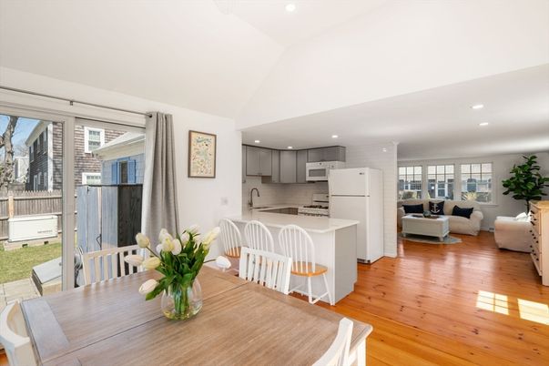 Dining room, Interior, Kitchen, Living room, Recessed Lighting, Stainless Steel Appliances, Wood Texture Flooring