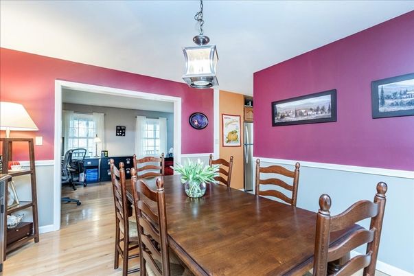Dining room, Interior, Pendant Lights, Wood Texture Flooring