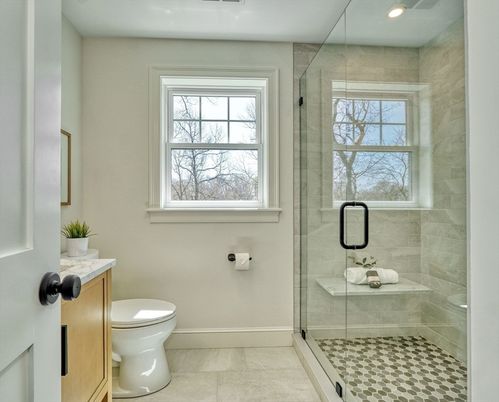 Bathroom, Glass Shower, Interior, Recessed Lighting