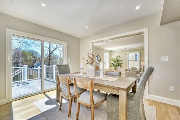 Dining room, Interior, Recessed Lighting, Wood Texture Flooring