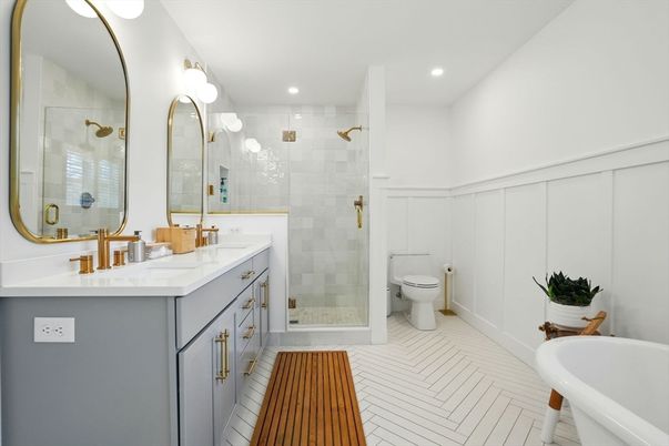 Bathroom, Dual Sink Vanities, Glass Shower, Interior, Recessed Lighting