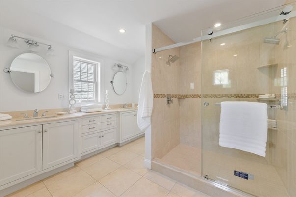 Bathroom, Dual Sink Vanities, Glass Shower, Interior, Recessed Lighting