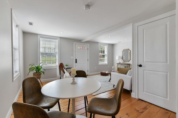 Dining room, Interior, Recessed Lighting, Wood Texture Flooring