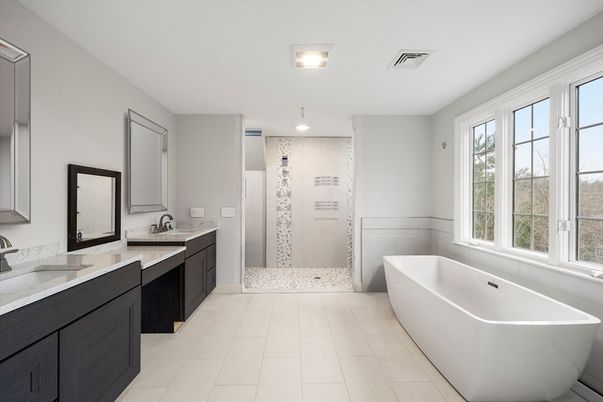Bathroom, Dual Sink Vanities, Free Standing Baths, Interior, Recessed Lighting