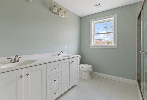 Bathroom, Dual Sink Vanities, Glass Shower, Interior, Marble