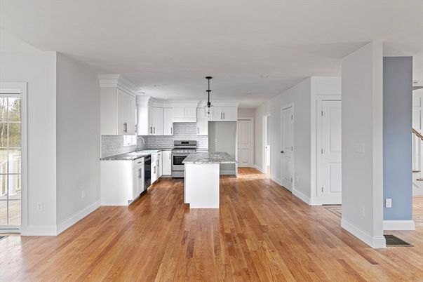 Interior, Kitchen, Pendant Lights, Stainless Steel Appliances, Wood Texture Flooring