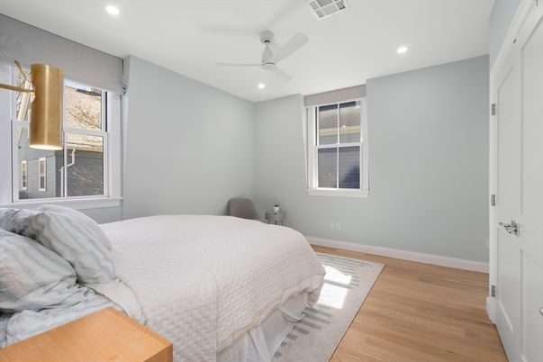 Bedroom, Interior, Recessed Lighting, Wood Texture Flooring