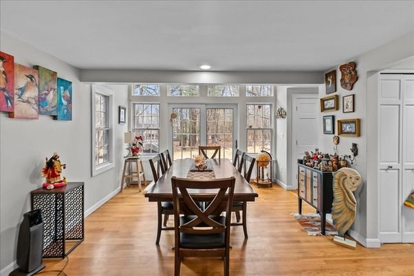 Dining room, Interior, Recessed Lighting, Wood Texture Flooring