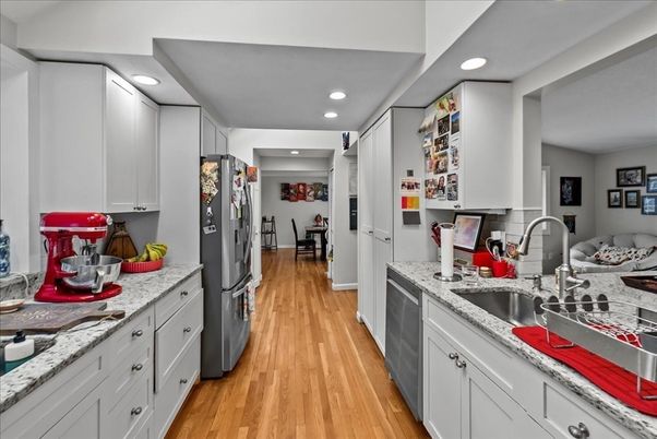 Interior, Kitchen, Recessed Lighting, Wood Texture Flooring