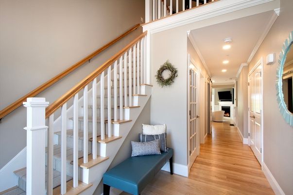 Fireplace, Interior, Recessed Lighting, Wood Texture Flooring