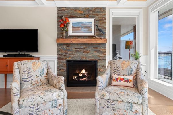 Fireplace, Interior, Living room, Stone Walls, Wood Texture Flooring