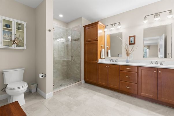 Bathroom, Dual Sink Vanities, Glass Shower, Interior, Recessed Lighting
