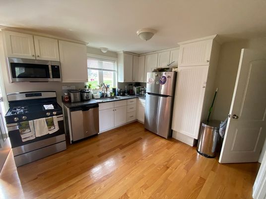 Interior, Kitchen, Stainless Steel Appliances, Wood Texture Flooring