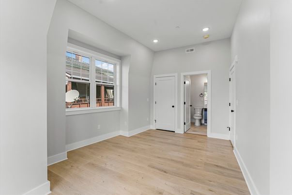 Bathroom, Empty room, Interior, Recessed Lighting, Wood Texture Flooring