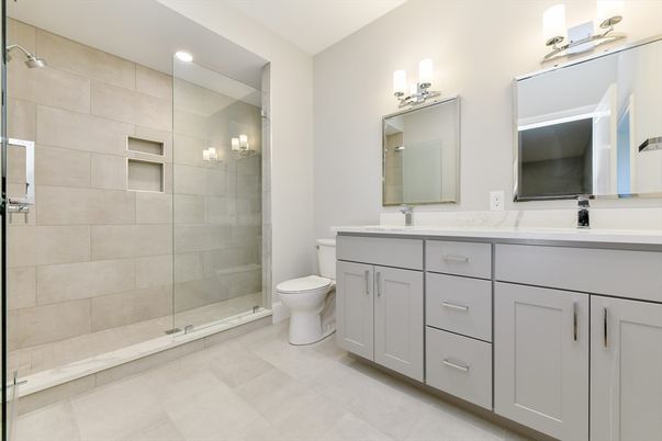 Bathroom, Dual Sink Vanities, Glass Shower, Interior, Recessed Lighting
