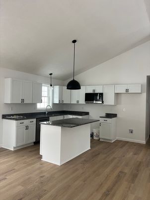 Interior, Kitchen, Pendant Lights, Wood Texture Flooring