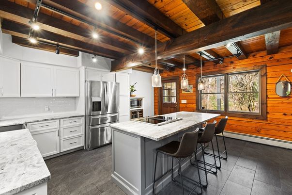 Interior, Kitchen, Pendant Lights, Stainless Steel Appliances, Wooden Beams, Wooden Ceilings
