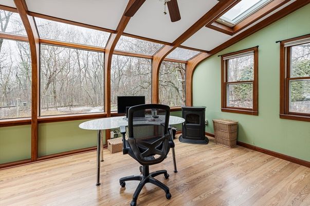 Glass Ceilings, Home Office, Interior, Sun Room, Wood Texture Flooring