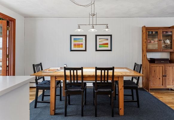 Dining room, Interior, Pendant Lights, Wood Texture Flooring