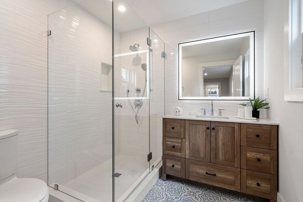 Bathroom, Glass Shower, Interior, Recessed Lighting
