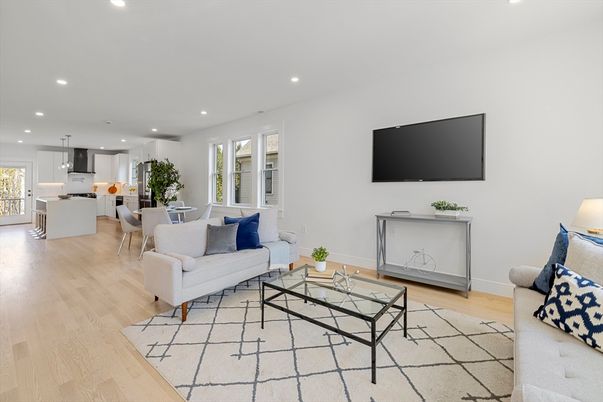 Dining room, Interior, Kitchen, Living room, Pendant Lights, Recessed Lighting, Wood Texture Flooring