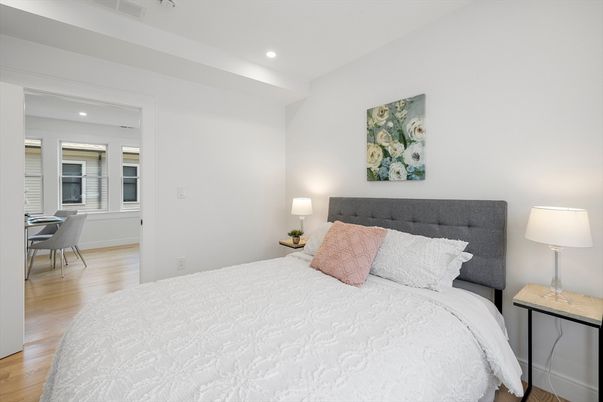 Bedroom, Interior, Recessed Lighting, Wood Texture Flooring