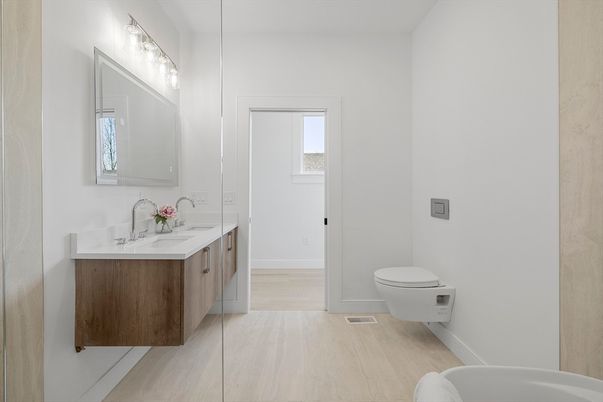 Bathroom, Dual Sink Vanities, Interior, Wood Texture Flooring