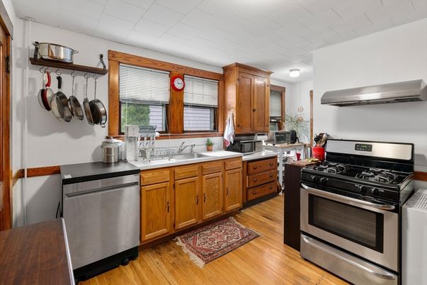 Interior, Kitchen, Stainless Steel Appliances, Wood Texture Flooring
