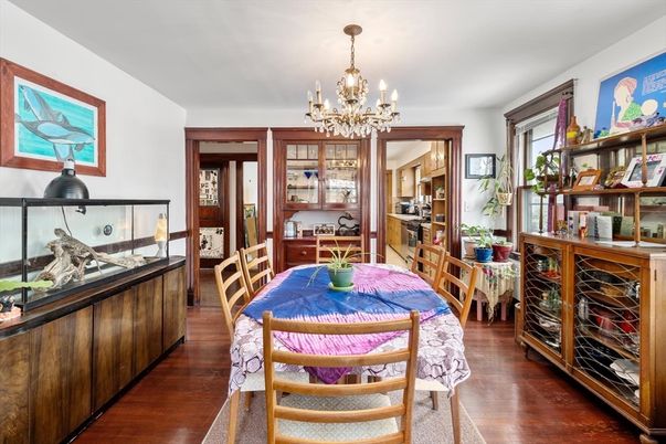 Chandelier, Dining room, Interior, Wood Texture Flooring
