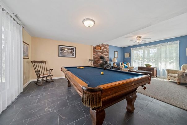 Billiard Table, Game Room, Interior, Stone Walls