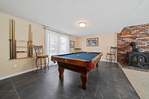 Billiard Table, Fireplace, Game Room, Interior, Stone Walls