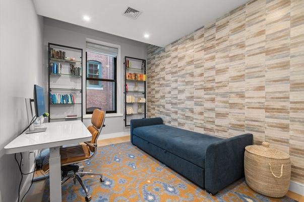 Home Office, Interior, Recessed Lighting, Stone Walls