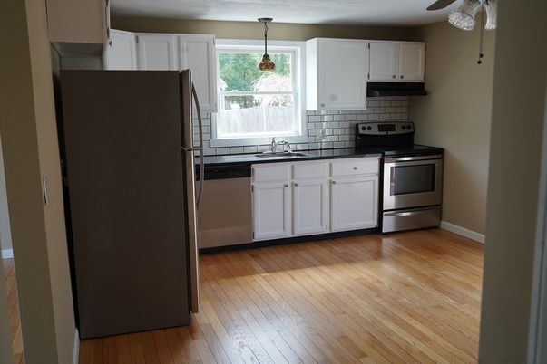 Interior, Kitchen, Pendant Lights, Stainless Steel Appliances, Wood Texture Flooring