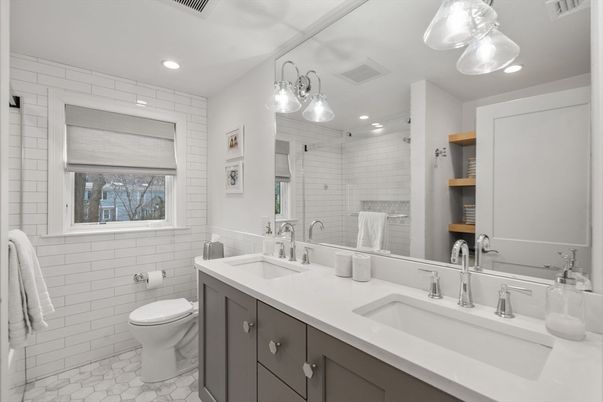 Bathroom, Dual Sink Vanities, Glass Shower, Interior, Recessed Lighting