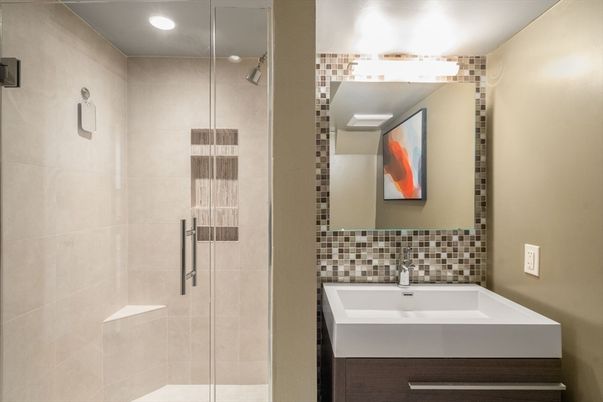Bathroom, Glass Shower, Interior, Recessed Lighting