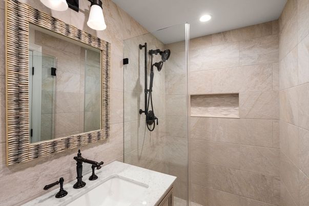 Bathroom, Glass Shower, Interior, Recessed Lighting
