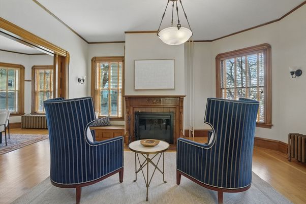Fireplace, Interior, Living room, Pendant Lights, Wood Texture Flooring