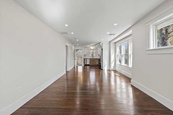 Empty room, Interior, Kitchen, Recessed Lighting, Wood Texture Flooring