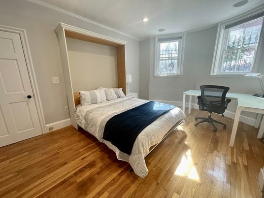 Bedroom, Home Office, Interior, Recessed Lighting, Wood Texture Flooring