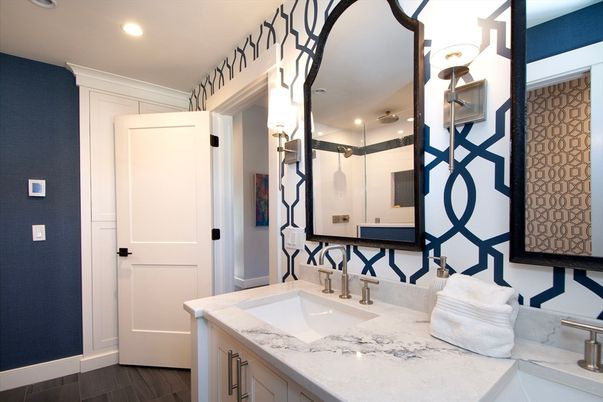 Bathroom, Interior, Recessed Lighting, Wood Texture Flooring